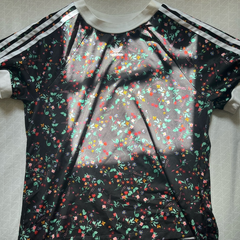 Adidas Flower Print Black Athletic Shirt